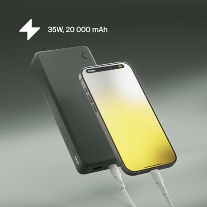 Clemm 35W Portable Charger 20000mAh Power Bank, 3-Port Battery Pack with 2 USB-C & 1 USB-A, Quick Charge & PD, Up to 4 Phone Charges, Soft-Touch Travel Charger for iPhone, Samsung & iPad (Gray)