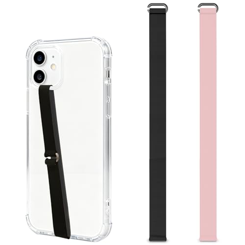 C-Shaped Silicone Clip Finger Phone Grip Strap – Reusable Stretchy Loop Holder for iPhone & Samsung Cases, Black + Pink