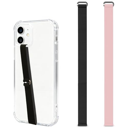 C-Shaped Silicone Clip Finger Phone Grip Strap – Reusable Stretchy Loop Holder for iPhone & Samsung Cases, Black + Pink