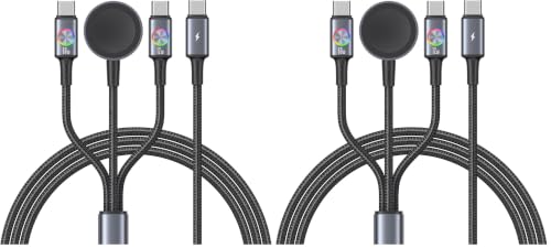 72W Super Fast Charging 3-in-1 Multi Charging Cable, Dual USB-C Ports for iWatch Ultra/SE/10-1/iPhone 17/16/15 Pro, Multi Charger for Apple Watch, Galaxy Phone Travel Essentials (Pack of 2) - size: 4 feet (Pack of 2)