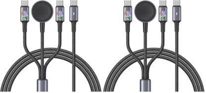 72W Super Fast Charging 3-in-1 Multi Charging Cable, Dual USB-C Ports for iWatch Ultra/SE/10-1/iPhone 17/16/15 Pro, Multi Charger for Apple Watch, Galaxy Phone Travel Essentials (Pack of 2) - size: 4 feet (Pack of 2)
