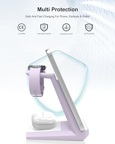 ADADPU 3 in 1 Wireless Charging Station for Samsung Galaxy Devices - color: Light Purple