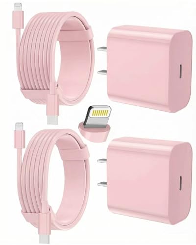 iPhone Charger Fast Charging, USB C Charger Block, 6FT/10FT Lightning Cable - color: pink