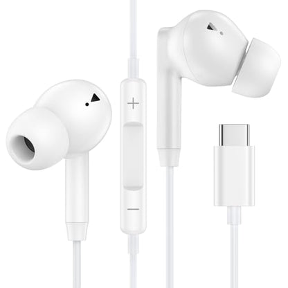 for iPhone 18 17 16 Headphones Wired Earbuds, USB C Earbuds Wired Ear Buds - color: White