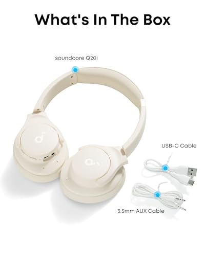 Soundcore by Anker Q20i Hybrid Active Noise Cancelling Headphones, White - color: Almond White