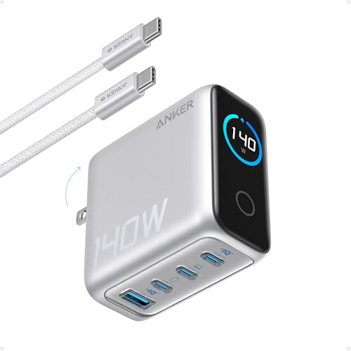 Anker 140W Max 4-Port GaN Charging Blocks,Smart Display for MacBook Charger - color: Silver