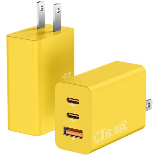 85W Dynamic Power GaN USB-C Fast Charger, 2C1A 3-Port, Max 65W, 2 Pack - color: Yellow, size: 2Pack
