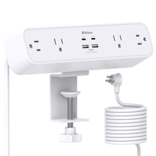Mifaso PD20W USB C Desk Clamp Power Strip, 1080J Surge Protector - color: White, size: PD20W