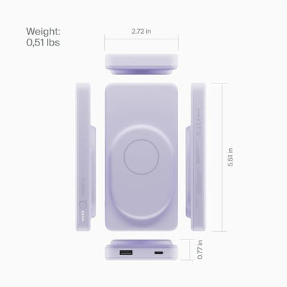 Clemm Portable 10000 mAh Wireless Power Bank, Compatible with MagSafe, Travel Essential, Quick Charging for iPhone 16/15/14/13/12/11/X - USB-C × 1 & USB-A × 1, Lavender - color: Lavender