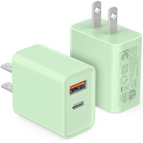 [2 Pack] 20W USB C Charger Block, Dual Ports Fast Charging Adapter - color: 2-Pack Mint Green