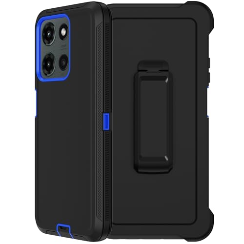 for Motorola Moto G 2026/2025 Case,Moto G Play 2026 Case,with Belt Clip Holster,2X Screen Protector,Heavy Duty Military Grade Full Body Shockproof Dust-Proof Rugged Protective Cover (Blue) - color: Black/Blue