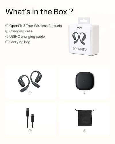 SHOKZ OpenFit 2 Open-Ear Earhook Bluetooth Earbuds, Black,48H Playtime - color: Black, style: Charging：USB-C
