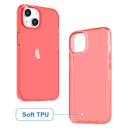JJGoo Compatible with iPhone 14 Case Clear, Soft Shockproof Protective Slim Thin Phone Bumper Cover Transparent Phone Case, Translucent Red - color: Red