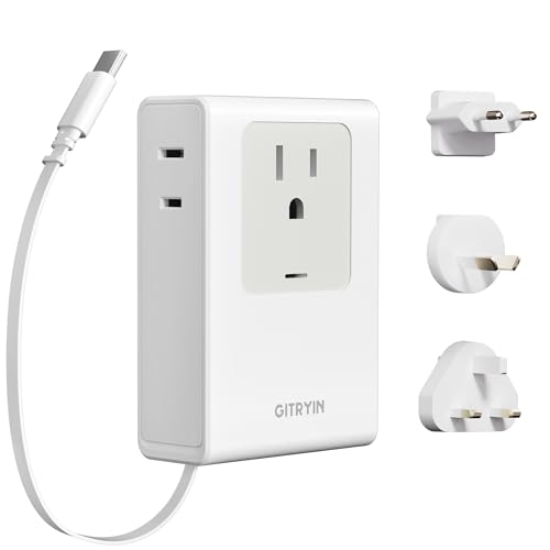 Gitryin Travel Plug Adapter with Retractable 31.5in Type-C Cables, 12-in-1 Desktop Charging Station with 3 Retractable Type-C Chargers and 1 Lightning Charger