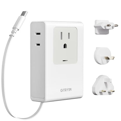 Gitryin Travel Plug Adapter with Retractable 31.5in Type-C Cables, 12-in-1 Desktop Charging Station with 3 Retractable Type-C Chargers and 1 Lightning Charger