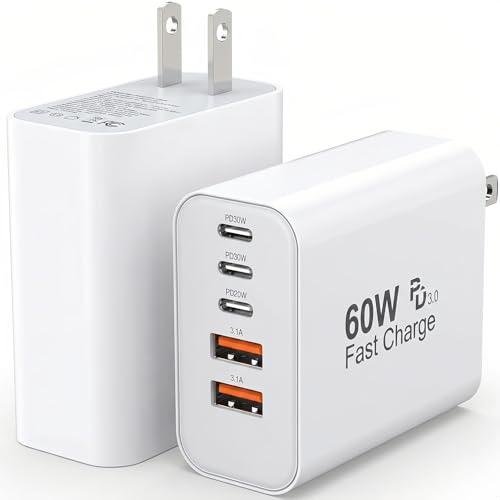 TZBAY 2-Pack USB C Charger Block, 60W 5 Ports Wall Charger Fast Charging - color: White 2Pack