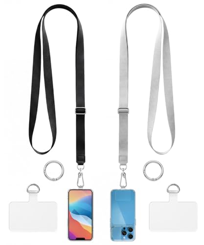 Phone Lanyard Strap Crossbody with 2TPU Tabs - color: Black+grey