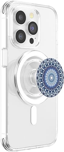 Cell Phone Pop Out Button Holder Mandala Floral Sky Blue PopSockets PopGrip: Swappable Grip for Phones & Tablets PopSockets PopGrip for MagSafe - style: Magnetic PopGrip