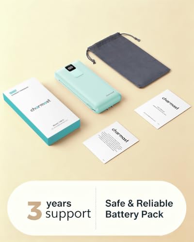 charmast 20000mAh Portable Charger with Built-in Cables and AC Wall Plug - color: cyan