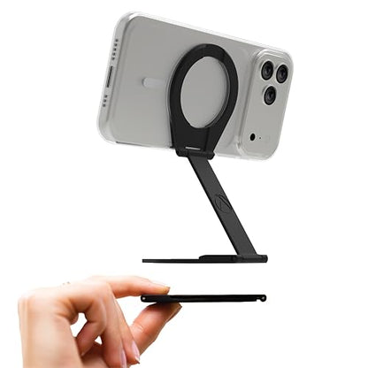 Aerostand: Thinnest Stand for MagSafe Cases and MagSafe PopSockets® - Fits in Any Pocket, Purse or Airplane Tray. Expands 30X, Tactical Zinc Alloy, Includes Travel Pouch. - Midnight