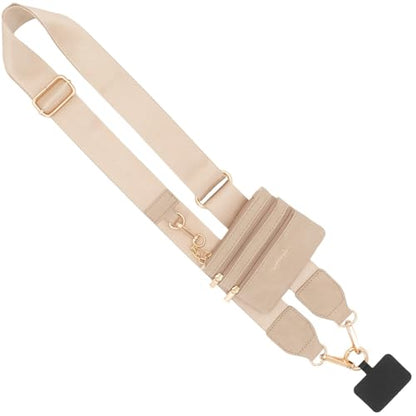 Save the Girls Clip & Go Phone Lanyard Crossbody Strap with Wallet, Taupe - color: Neutral Taupe Strap