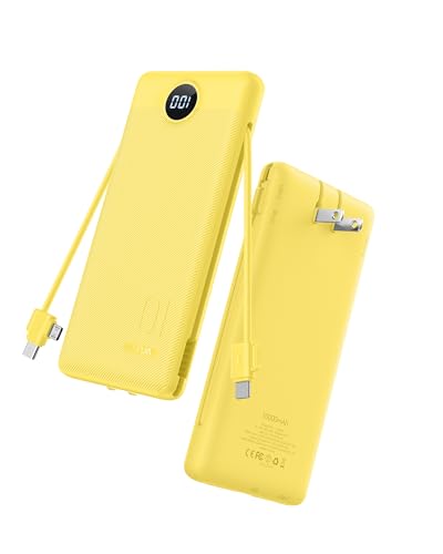 VRURC 10000mAh Power Bank, 22.5W USB C Portable Charger, Yellow - color: Yellow