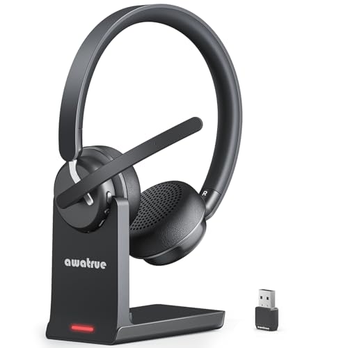 awatrue Wireless Headset with Mic for Work, Noise Canceling for Clear Calls - color: Black