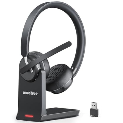 awatrue Wireless Headset with Mic for Work, Noise Canceling for Clear Calls - color: Black