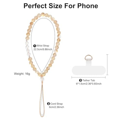 TEAMOLA Natural Stone Phone Charm - Crystal Phone Beaded Wrist Strap - color: Yellow
