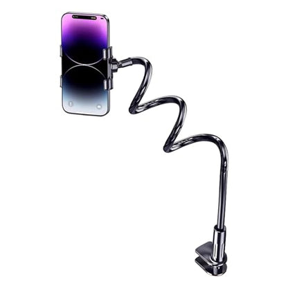 Flexible Bedside Phone Mount Clamp with Bendable Arm 360 Rotatable Metal Tube Phone Stand Upgrades for Lazy Watching Adjustable Flexible Arm Mount - color: Black