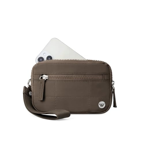 WESTBRONCO Wristlet Wallets for Women – RFID Blocking Quilted Nylon Phone Wallet, Card Holder Purse for Travel & Everyday Use - color: Coffee