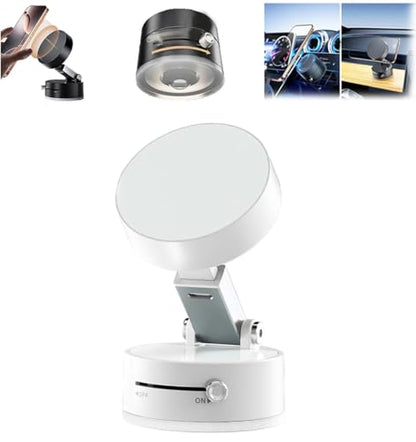 Oudvaker Foldable Magnetic Vacuum Phone Holder, 360° Electric Suction Car Mount, Double-Sided Swivel Stand for Car, Mirror, Gym, Kitchen, Hands-Free Portable Phone Holder (Wihte)