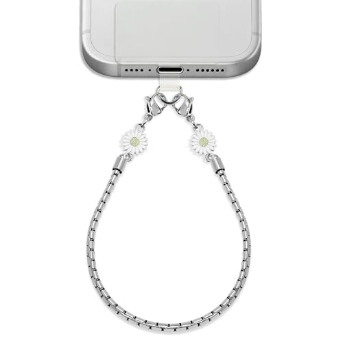 Lostars Metal Phone Chain Wrist Strap with Charm for Women - color: Silver-flower-a