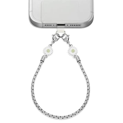 Lostars Metal Phone Chain Wrist Strap with Charm for Women - color: Silver-flower-a