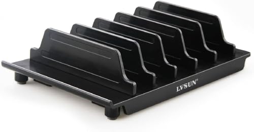 Adjustable Phone Stand Holder Dock Mobile Phone Tablet Organizer Multi Device Universal Desktop Stand Rack for iPhone Samsung Kindle Fire Tablet and Most Electronics Devices-No Charging Port (S-Black) - color: S-Black