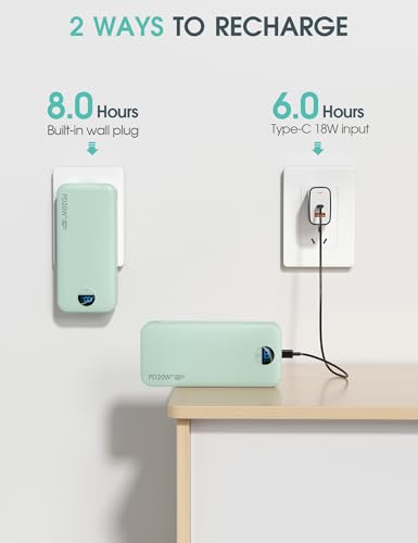 citicr Portable Charger 20000mAh PD20W w/Built-in Cables & Wall Plug Green - color: Olive