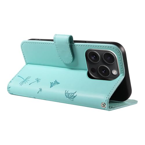 Wallet Case for iPhone 15 Pro with Wrist Strap Butterfly Flower Pattern Card Holders Slots Case Premium PU Leather Kickstand Magnetic Closure Shockproof Protective Flip Folio Cover