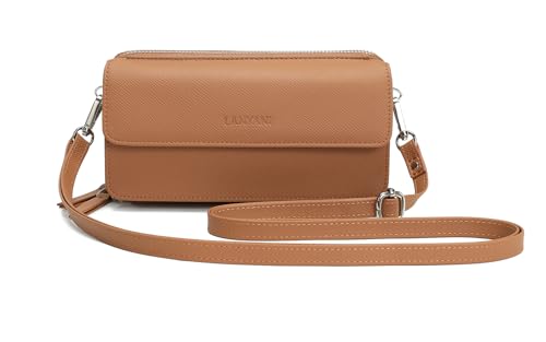 RFID Crossbody Wallet Wristlet Purse with Phone Pocket For Women Vegan Leather - color: Zb-saffiano-brown