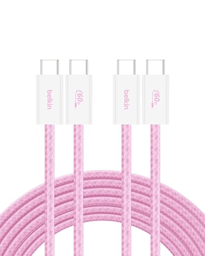 Belkin USB C to USB C 60W Braided Cable 2 Pack, 9.9ft iPhone Charger Cord - color: Pink, style: 9.9 ft - 2 pack