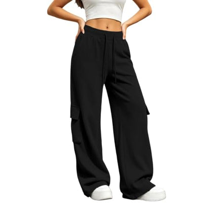 Cargo Sweatpants For Women Baggy Drawstring Waist Hiking Pants Lightweight Y2k Stretch Athletic Joggers With Pockets - color: Black, size: XX-Large