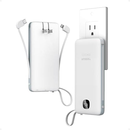 TESSAN Portable Charger with Built in Cables, 10000mAh Power Bank Wall Plug - color: White