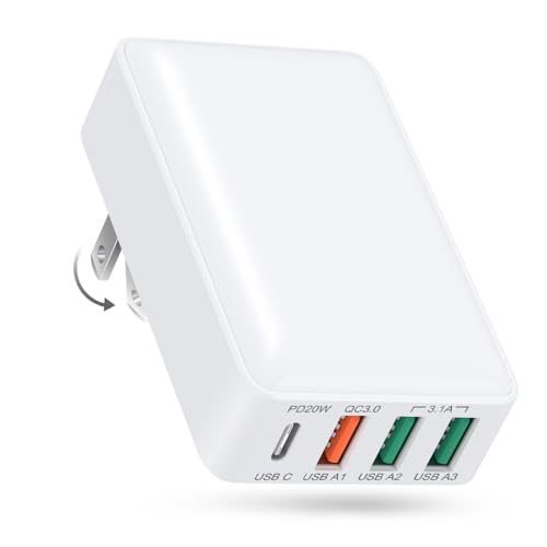Flat USB C Charger Block, OKRAY 40W 4-Port Fast Charging Foldable Wall Plug - color: White - 1Pack