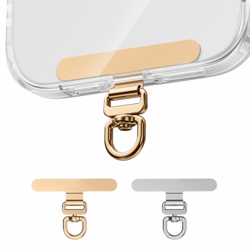 saxsion Phone Tether Tab & Lanyard Tab, 360° Swivel Clip - Ultra Thin Stainless Steel Universal Patch for All Phone Cases - color: Champagne Gold+fashion Silver