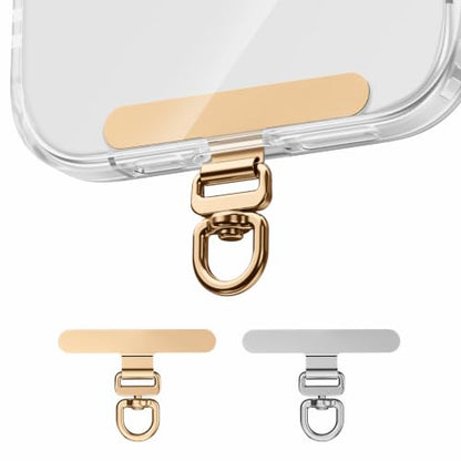 saxsion Phone Tether Tab & Lanyard Tab, 360° Swivel Clip - Ultra Thin Stainless Steel Universal Patch for All Phone Cases - color: Champagne Gold+fashion Silver