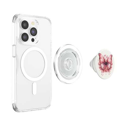 Pink Butterflies And Flowers Floral Butterfly PopSockets PopGrip for MagSafe - style: Magnetic PopGrip