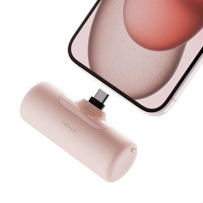 iWALK 4,500mAh USB-C Portable Charger, Power Bank with Built-in Connector, Phone Battery Pack, Compatible with iPhone 18/17/16/15 Series, Samsung Galaxy S24/S23/S22 and Android Phones, Pink - color: Pink