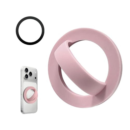 Magnetic Silicone Ring Grip Phone Holder, Rotating Finger Loop Ring Grip Holder, Soft and Portable, Strong Magnetic Attraction, Compatible with Magsafe for iPhone and Samsung Case (Pink) - color: Pink