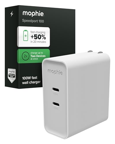 Mophie Speedport 100 GAN USB-C Charger Block - 100W Fast Wall Charger, 2× USB‑C PD Ports, Compact Foldable Prongs, Made with Recycled Materials, for Smartphones, Tablets, Headphones - style: 100W
