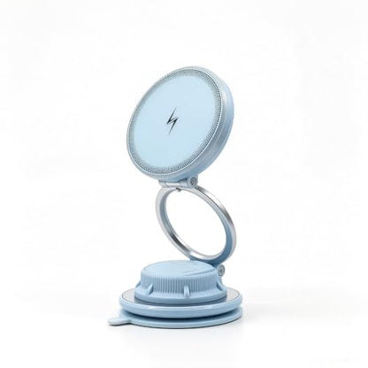 Blue 15W Fast Wireless Car Charger, Magnetic Dashboard Phone Holder - color: blue