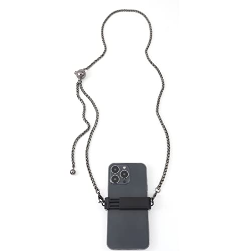 Portable Crossbody Phone Lanyard - Adjustable Metal Chain Case - color: Cell Phone Clips and Chains（gun Black Color）x01